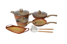 Load image into Gallery viewer, NEWARE bigger TERRACOTTA 10 Piece Cooking Set with GRIDDLE / Batería mas GRANDE de 10 piezas de Terracotta con COMAL