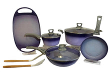 Cargar imagen en el visor de la galería, NEWARE bigger PURPLE Terracotta 10 Piece Cooking Set with GRIDDLE / Batería mas GRANDE de 10 piezas de Terracotta MORADO con COMAL