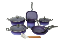 Cargar imagen en el visor de la galería, NEWARE PURPLE Terracotta BIGGER 12 Piece Cooking Set with Milk Cup/ Batería mas GRANDE de 12 piezas de Terracotta MORADO con POCILLO