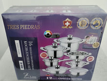 Load image into Gallery viewer, Tres Piedras 16 Piece Stainless Steel Pots and Pans Set/Batería de 16 piezas de acero inoxidable Tres Piedras