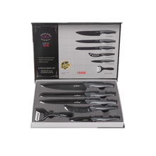 Cargar imagen en el visor de la galería, BLACK DIAMOND coated NON-STICK 6 piece KNIFE set/ juego de CUCHILLOS de 6 piezas de DIAMANTE NEGRO