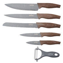 Cargar imagen en el visor de la galería, GREY DIAMOND coated NON-STICK 6 piece KNIFE set/ juego de CUCHILLOS de 6 piezas de DIAMANTE GRIS