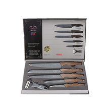 Cargar imagen en el visor de la galería, GREY DIAMOND coated NON-STICK 6 piece KNIFE set/ juego de CUCHILLOS de 6 piezas de DIAMANTE GRIS