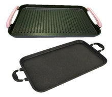 Load image into Gallery viewer, 2 pack- RIBBED and SMOOTH double MARBLE griddle with FREE colored handles/2 COMALES Combo ACANALADO y LISO grueso de MARMOL de DOBLE parrilla para estufa de GAS con agarraderas de color GRATIS