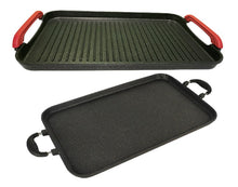 Load image into Gallery viewer, 2 pack- RIBBED and SMOOTH double MARBLE griddle with FREE colored handles/2 COMALES Combo ACANALADO y LISO grueso de MARMOL de DOBLE parrilla para estufa de GAS con agarraderas de color GRATIS