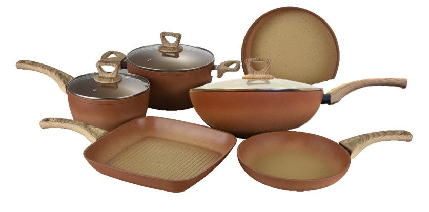 NEWARE Terracotta 9 Piece Cookware Set with GRIDDLE/COMAL 