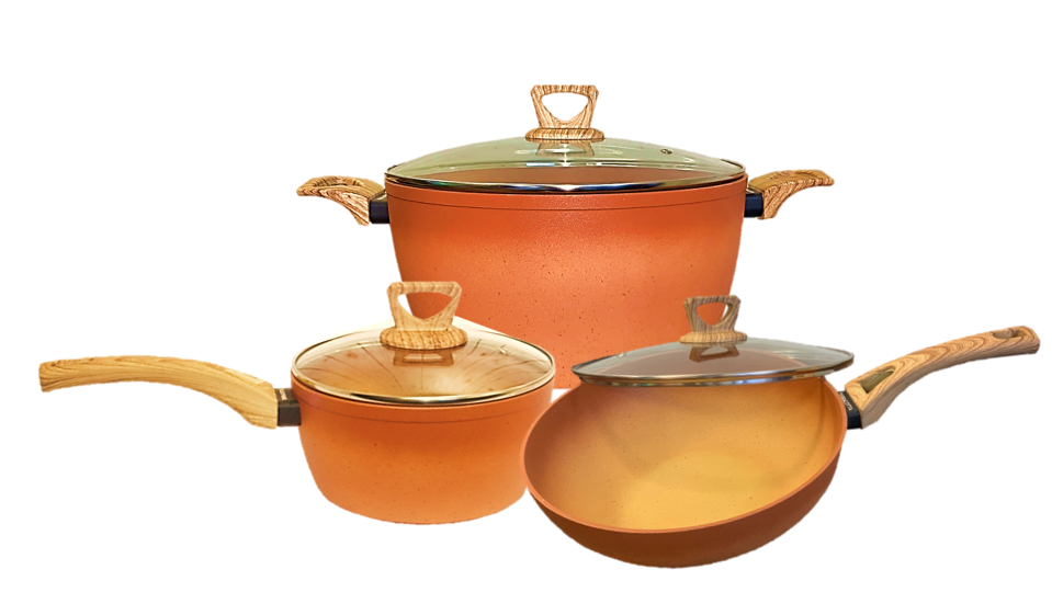 NEWARE Terracotta 9 Piece Cookware Set with GRIDDLE/COMAL