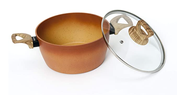 NEWARE Terra Cotta Non-Stick Casserole Stock Pot with Lid 100% PFOA Free  and Non Toxic (24CM)