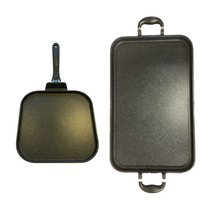 Cargar imagen en el visor de la galería, 2 pack MARBLE GRIDDLE Combo 1 AND 2 Burner rectangle & Square / Combo de 2 Neware Comales de MARMOL de 1 y 2 parrillas de 19"x11.5" Y 11" Antiadherente