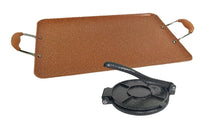 Load image into Gallery viewer, SMALL tortilla PRESS and ONE griddle for ALL types of STOVES/ prensa CHICA y COMALE para DOBLE parrilla apto para TODO tipo de ESTUFAS- eléctricas