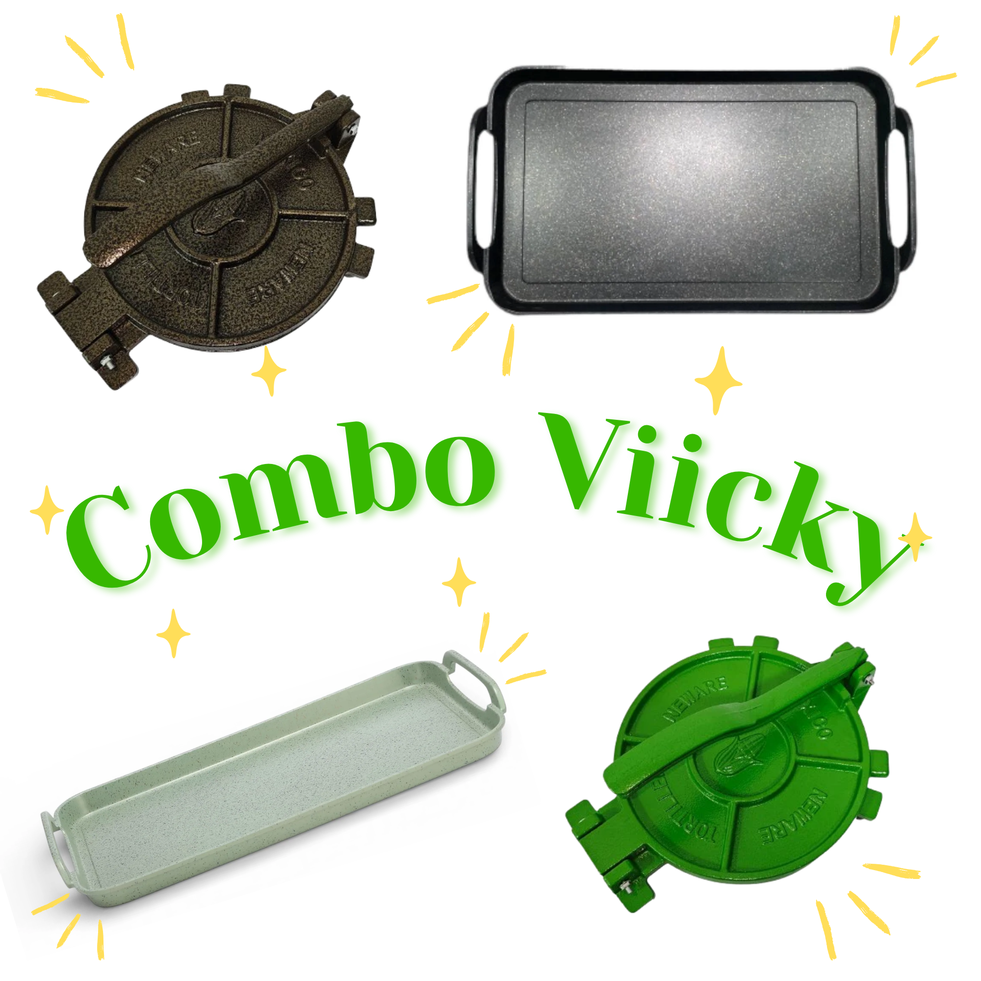 COMBO ViiCKY: Comal NEWARE Liso Inducción + Prensa GRANDE de 11" para Tortillas (¡Agarraderas GRATIS!)