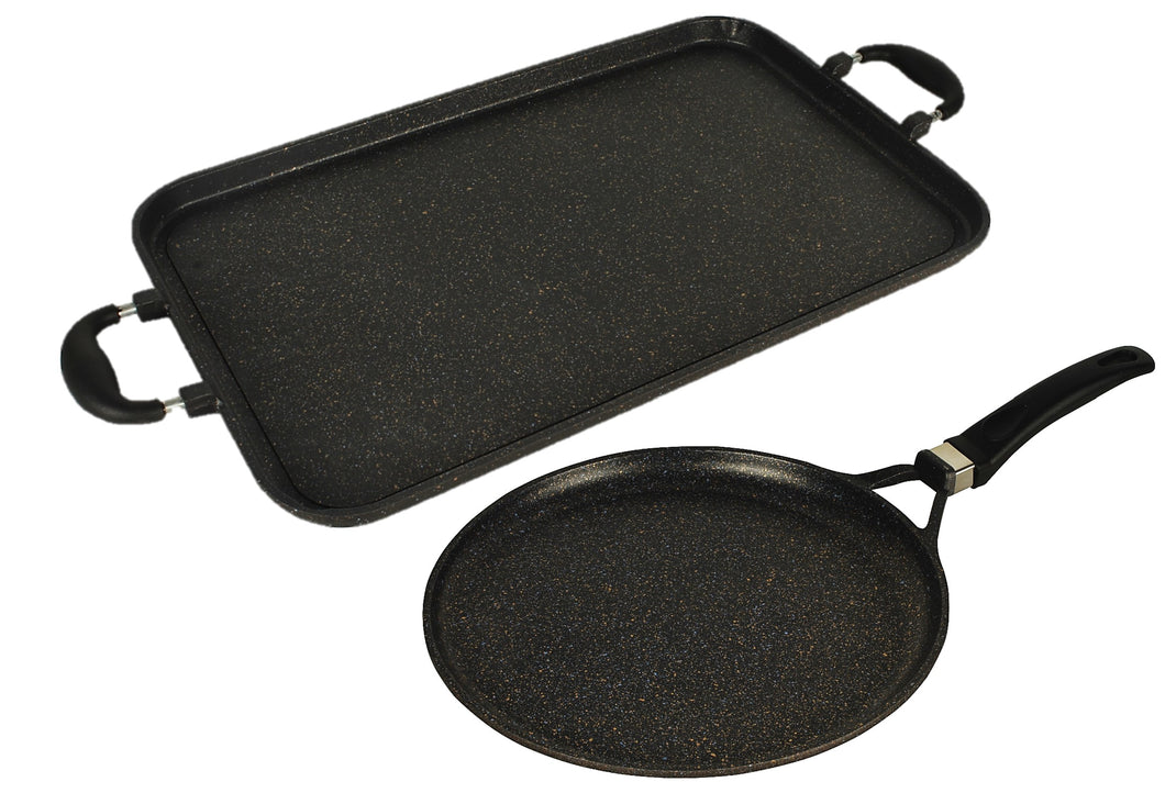 2 pack MARBLE GRIDDLE Combo 1 AND 2 Burner rectangle & ROUND/ Combo de 2 Comales de MARMOL de 1 y 2 parrillas rectangular y REDONDO