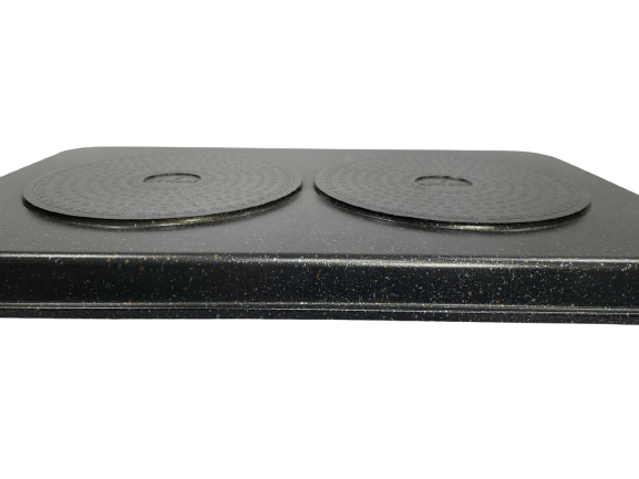 1- SMOOTH Griddle double burner FOR ALL TYPES OF STOVES with FREE handles  /1-Comal LISO doble GRUESO de mármol con aluminio fundido Apto para TODO