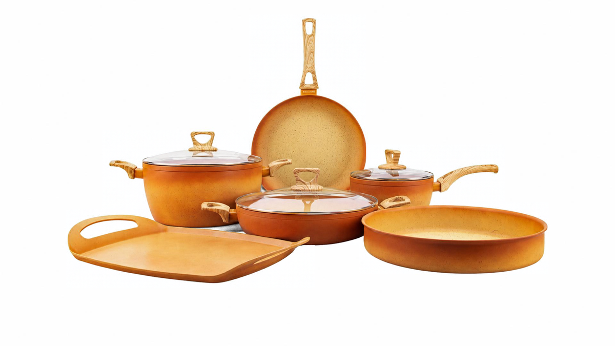 Batería de Cocina Antiadherente de 9 Piezas con Comal – Terracota