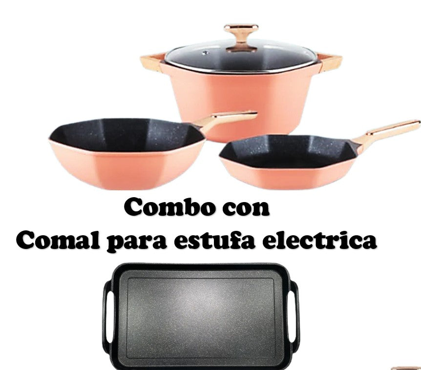 Combo OCTAGON 4 piece Cookware set with griddle for ELECTRIC stove/ Combo de Octagon de 4 piezas con comal para estufas ELECTRICAS!!