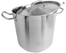 Load image into Gallery viewer, LARGE 60 Qt Stainless Steel stock pot with steaming rack/ Olla TAMALERAS de acero de 60 cuartos con vaporeras
