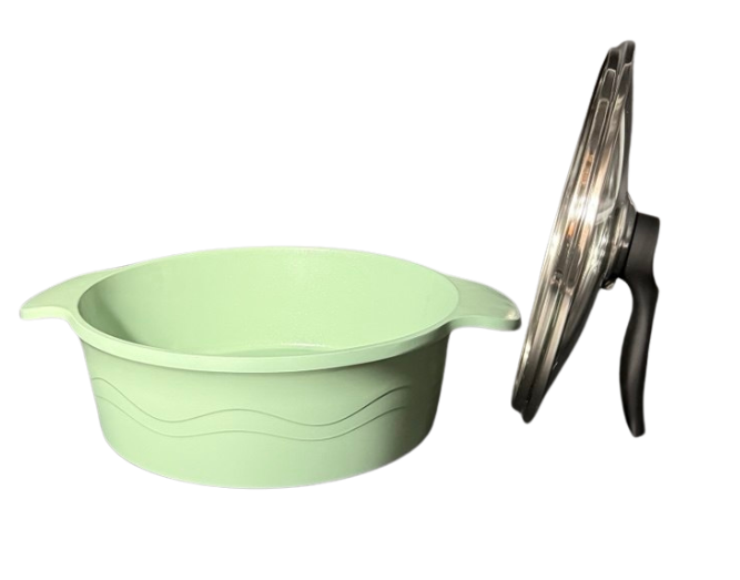 EUROCOOK Jade Powder-coated Ceramic Non-Stick Cookware Set, 4-Piece Set: Frying Pans and Casserole with Tempered Glass Lid