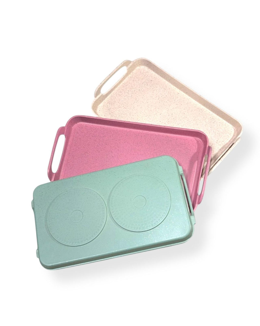 Double Burner Flat Griddle - Pink, Green or Beige, Marble Nonstick, All Stovetops + Free Holders