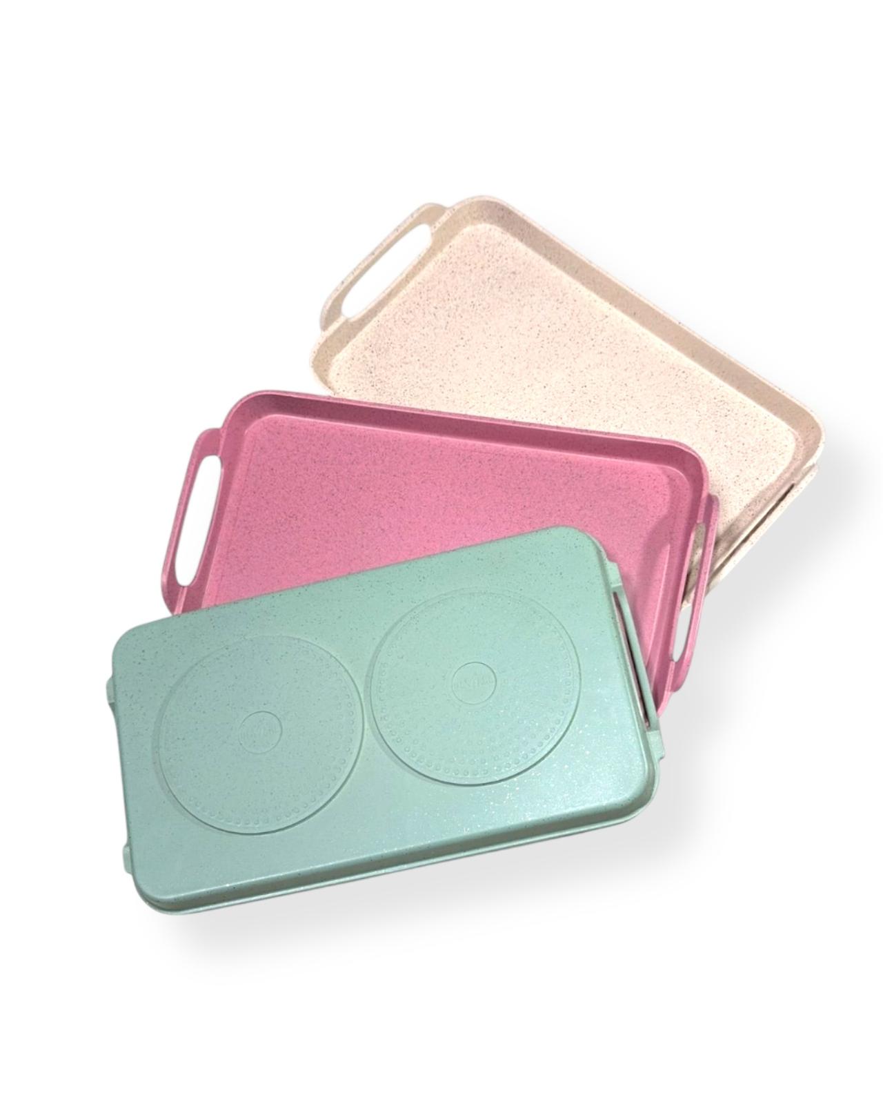 Comal Liso Doble Quemador – Rosa, Verde o Beige, Antiadherente de Mármol, Todo Tipo de Estufas + Agarraderas Gratis / Smooth Double-Burner Griddle – Pink, Green or Beige, Nonstick Marble, All Stovetops + Free Silicone Handles