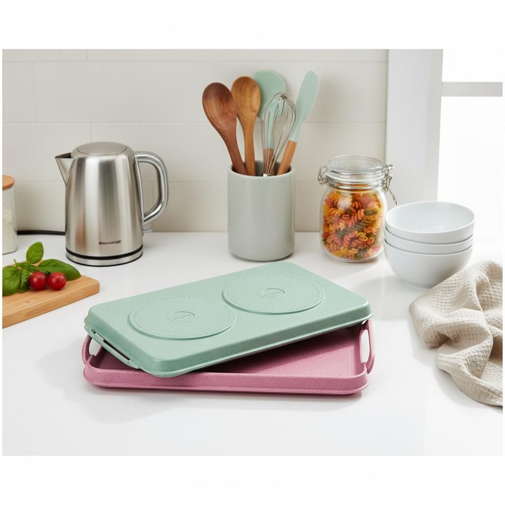 Comal Liso Doble Quemador – Rosa, Verde o Beige, Antiadherente de Mármol, Todo Tipo de Estufas + Agarraderas Gratis / Smooth Double-Burner Griddle – Pink, Green or Beige, Nonstick Marble, All Stovetops + Free Silicone Handles