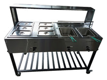 Load image into Gallery viewer, three burner double fryer with six chafers / freidora doble de tres quemadores con seis chafers
