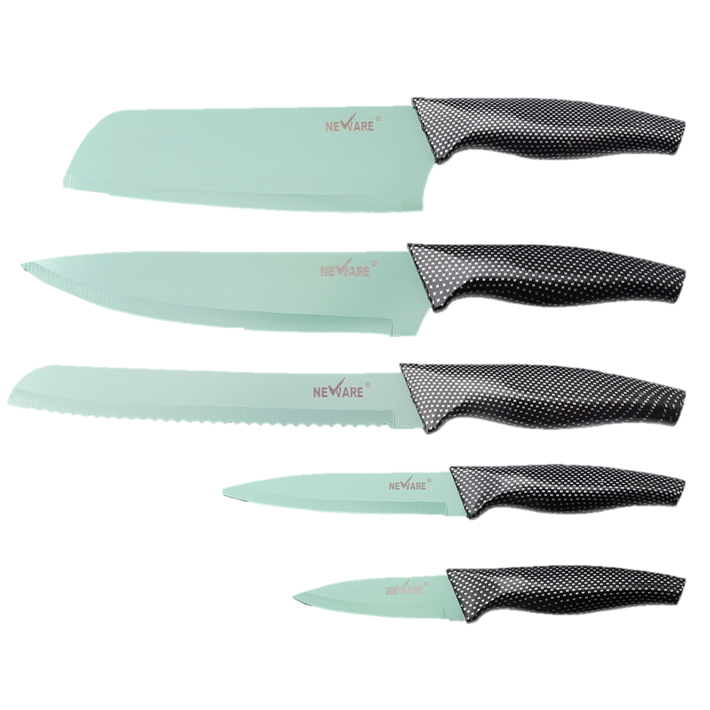 JADE coated NON-STICK 5 piece KNIFE set/ juego de CUCHILLOS de 5 piezas de JADE