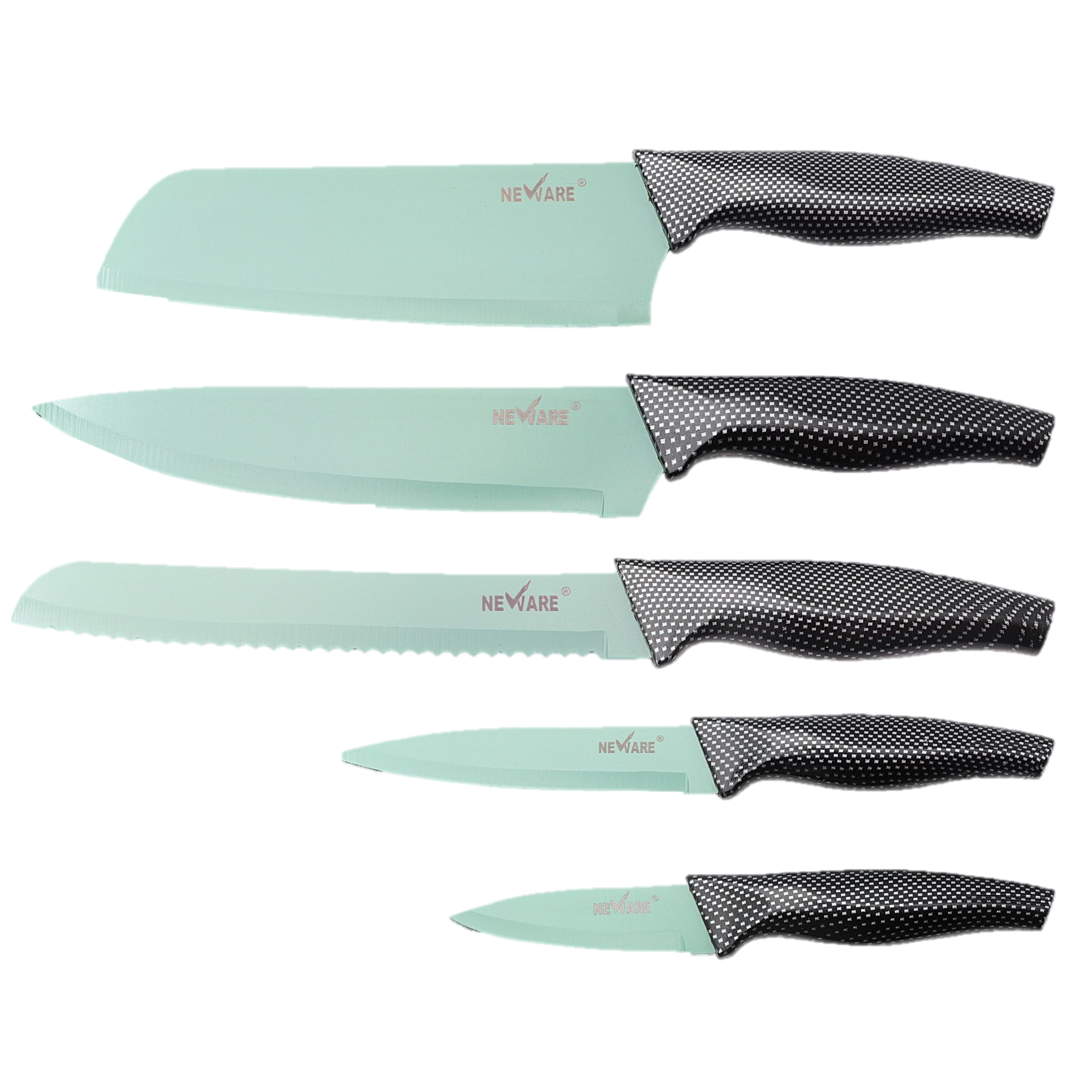 JADE coated NON-STICK 5 piece KNIFE set/ juego de CUCHILLOS de 5 piezas de JADE