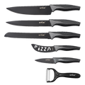 Set of 6 Kitchen Knives with Black Diamond Coating