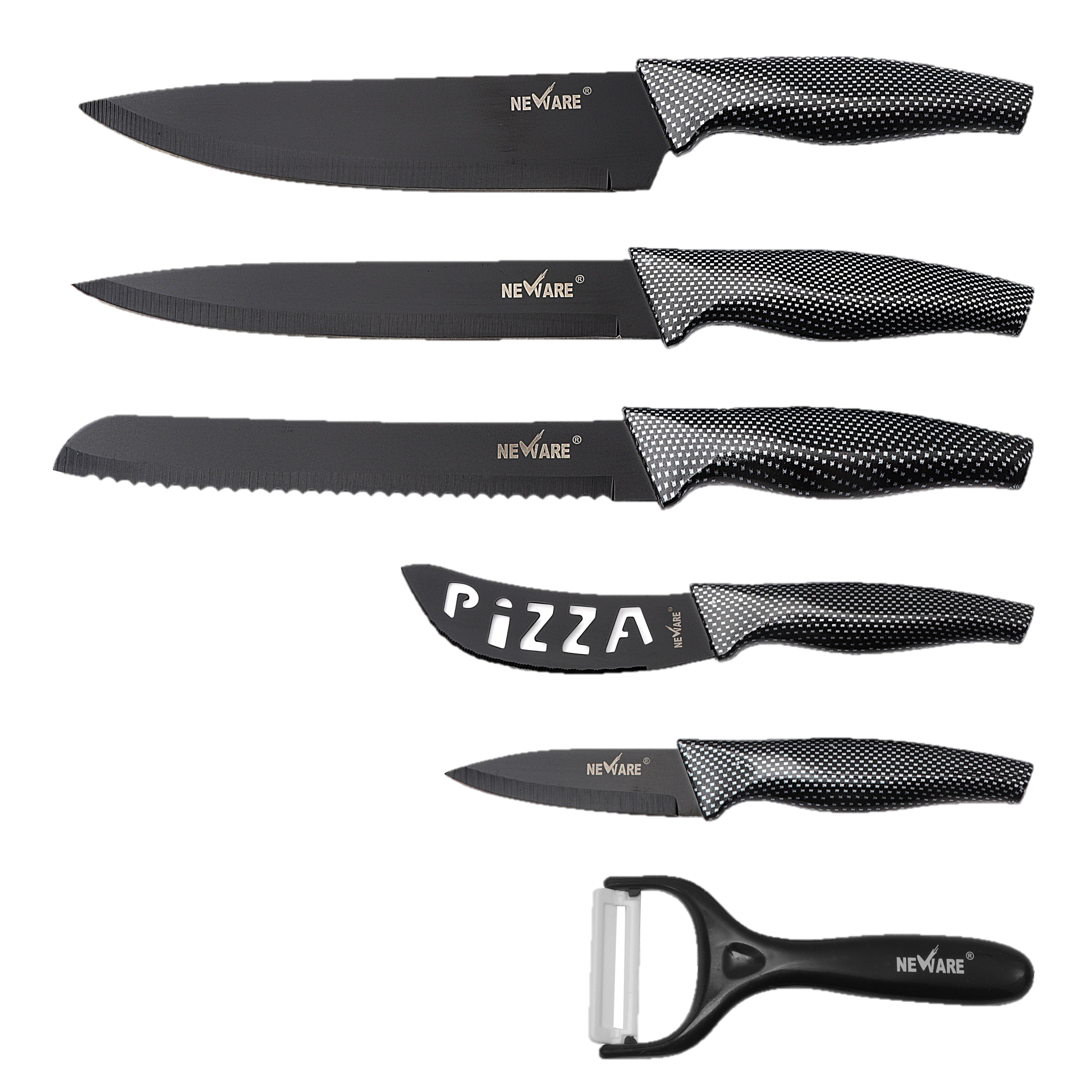BLACK DIAMOND coated NON-STICK 6 piece KNIFE set/ juego de CUCHILLOS de 6 piezas de DIAMANTE NEGRO