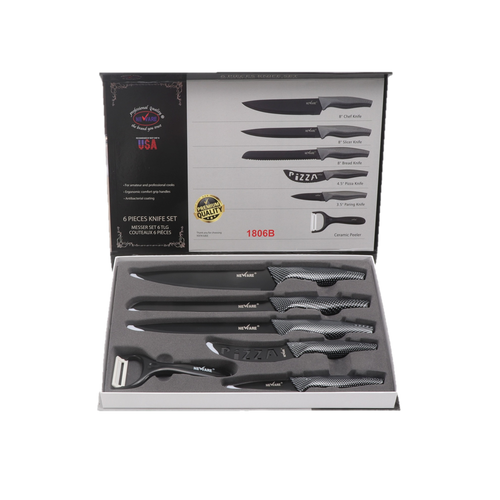 BLACK DIAMOND coated NON-STICK 6 piece KNIFE set/ juego de CUCHILLOS de 6 piezas de DIAMANTE NEGRO