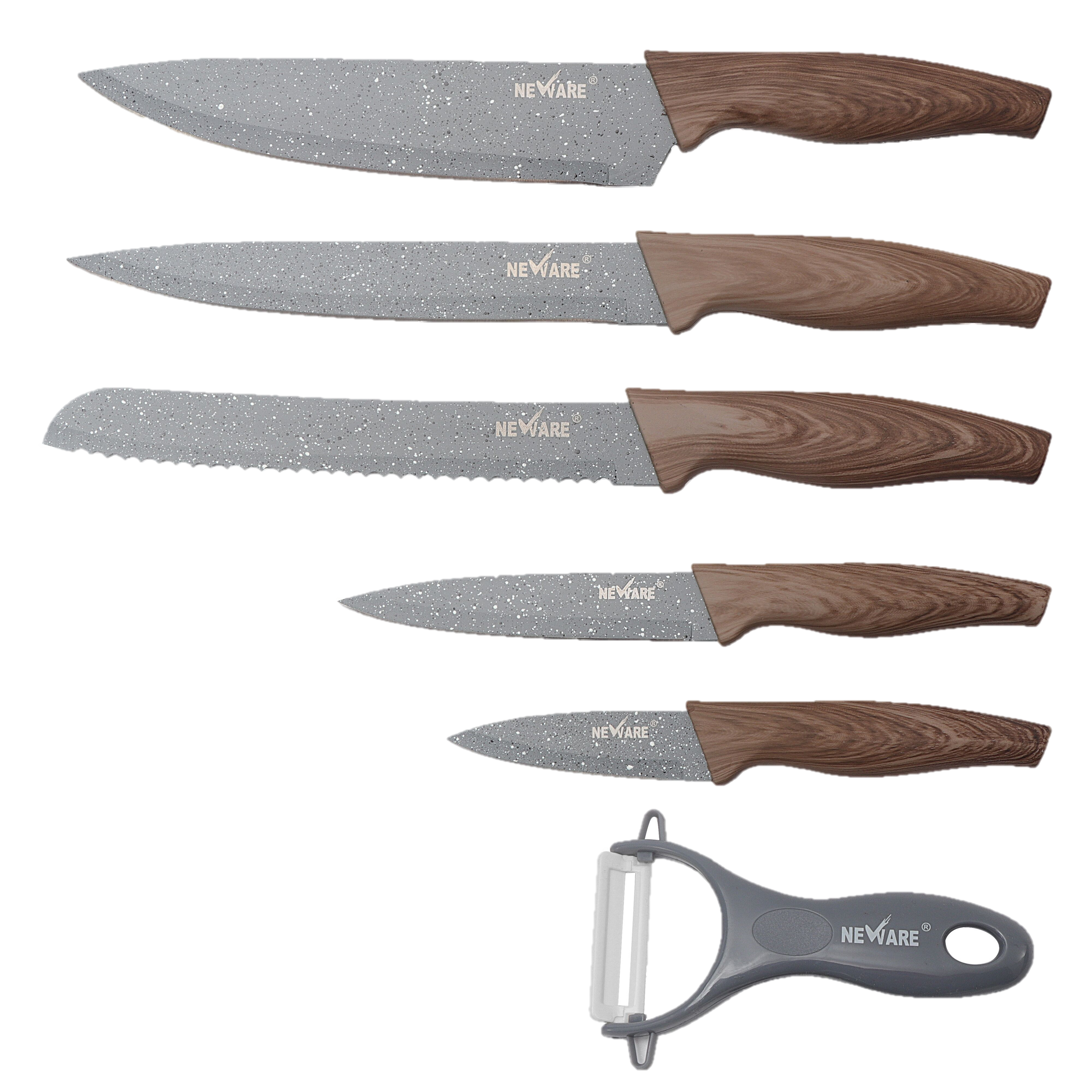 GREY DIAMOND coated NON-STICK 6 piece KNIFE set/ juego de CUCHILLOS de 6 piezas de DIAMANTE GRIS