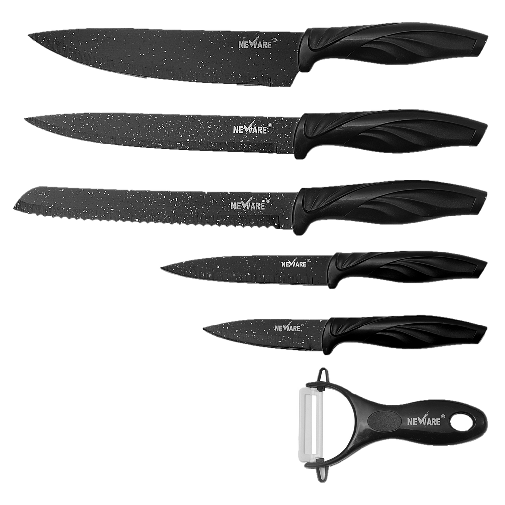 6-Piece Kitchen Knife Set with Black Speckled Design