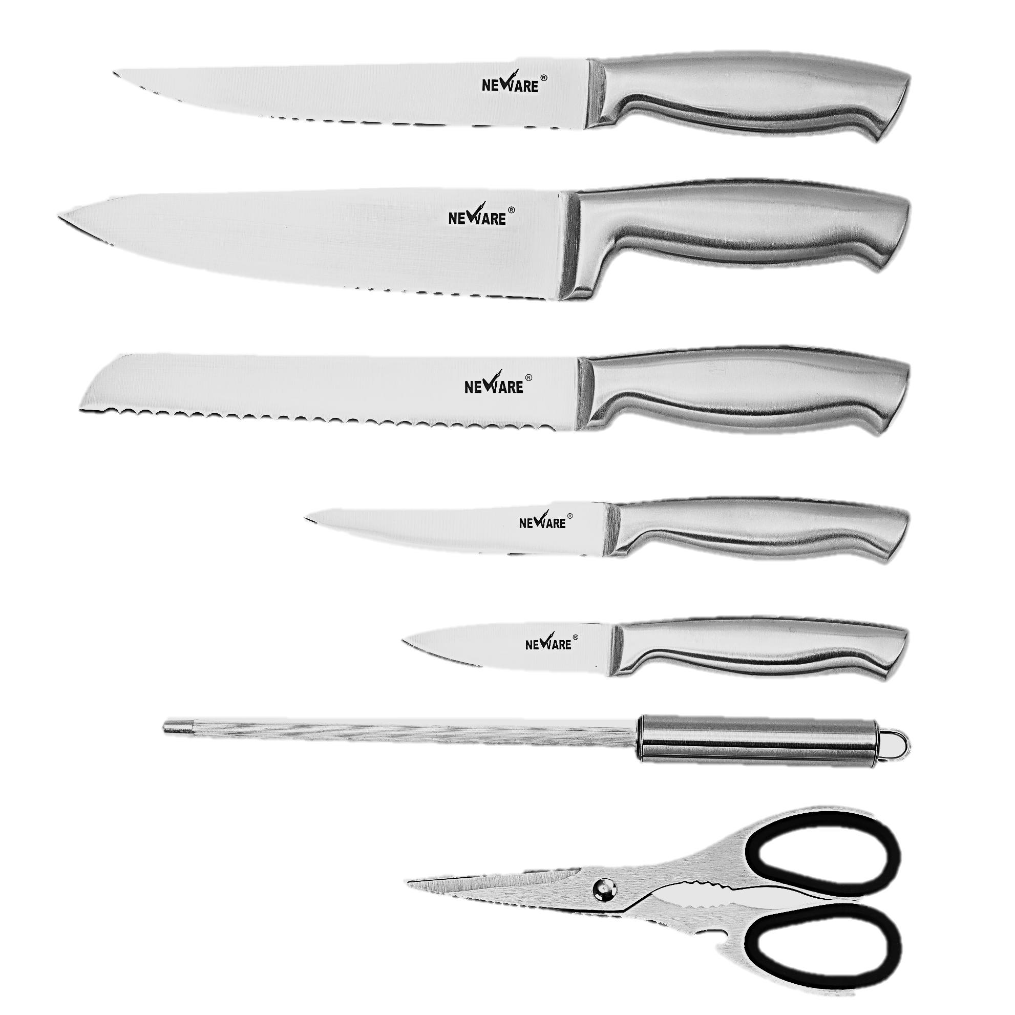 8 Piece Professional STAINLESS STEEL Knife Set/juego de 8 piezas profesionales de ACERO INOXIDABLE