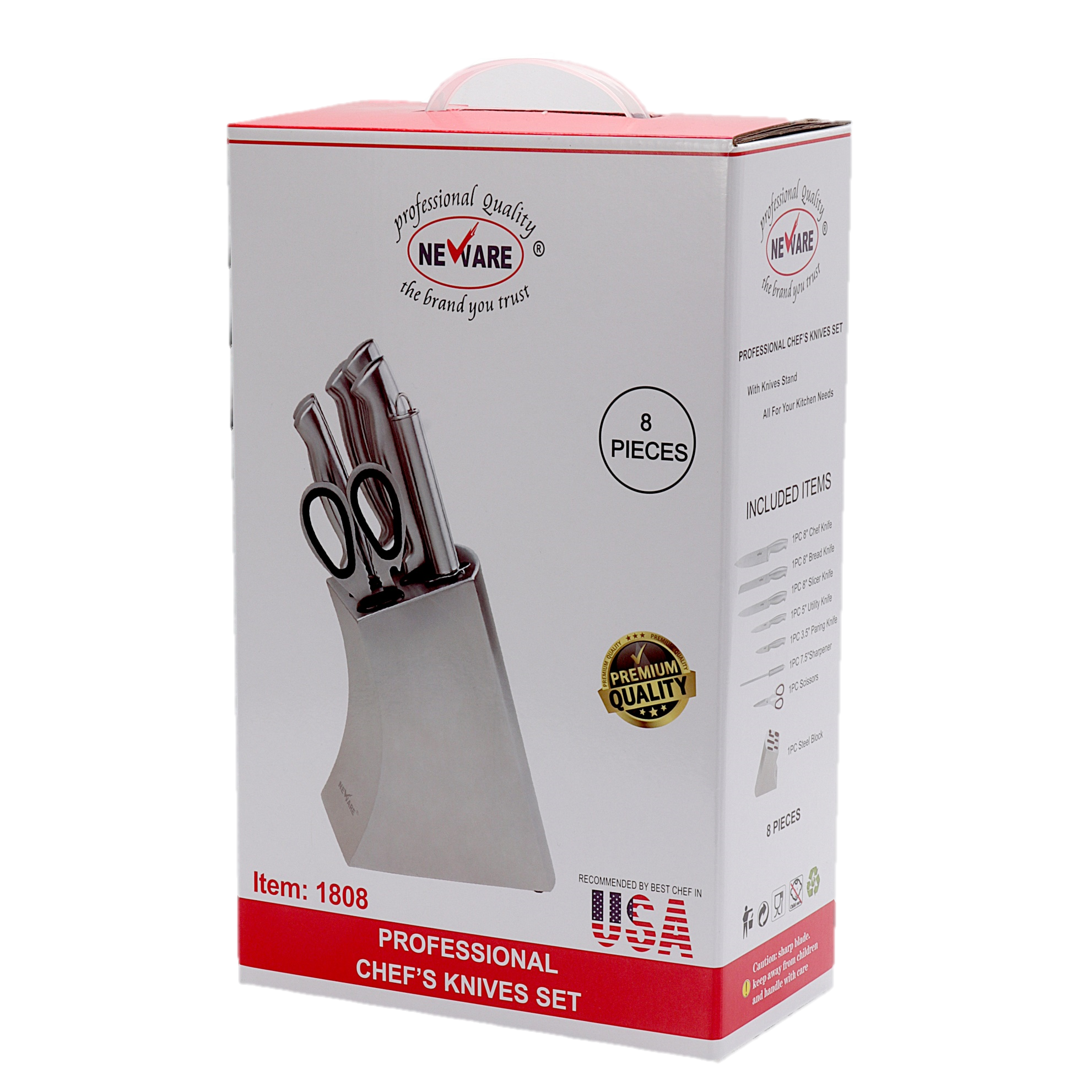 8 Piece Professional STAINLESS STEEL Knife Set/juego de 8 piezas profesionales de ACERO INOXIDABLE