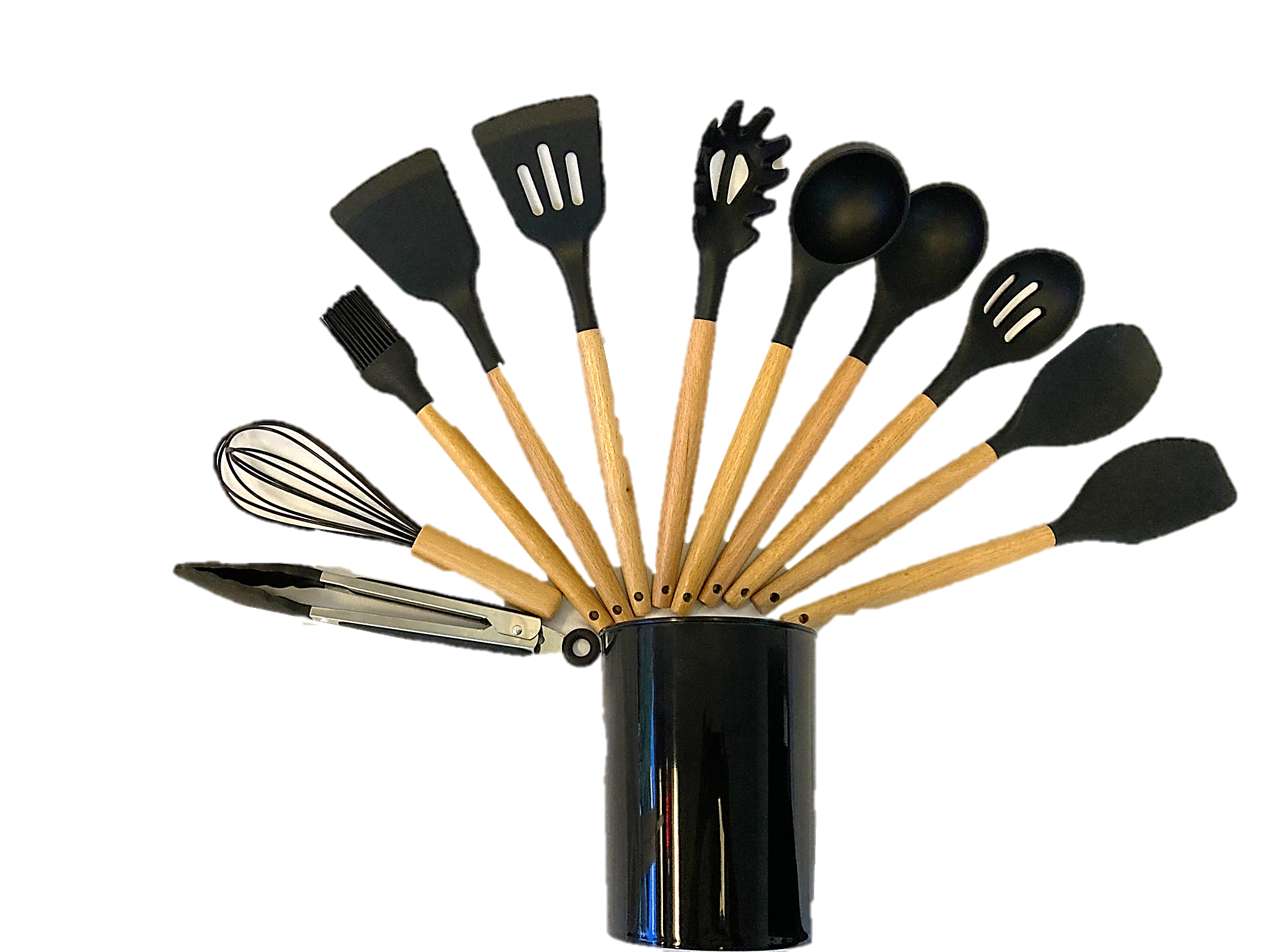 12-Piece Silicone Cooking Utensil Set with Wooden Handles and Holder