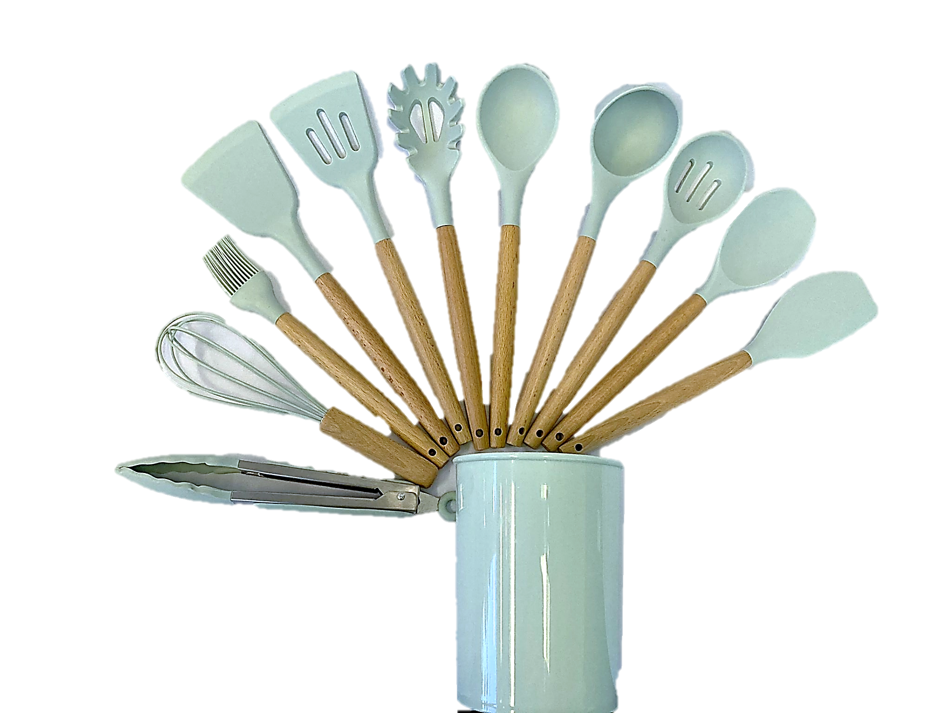 12-Piece Silicone Cooking Utensil Set with Wooden Handles and Holder