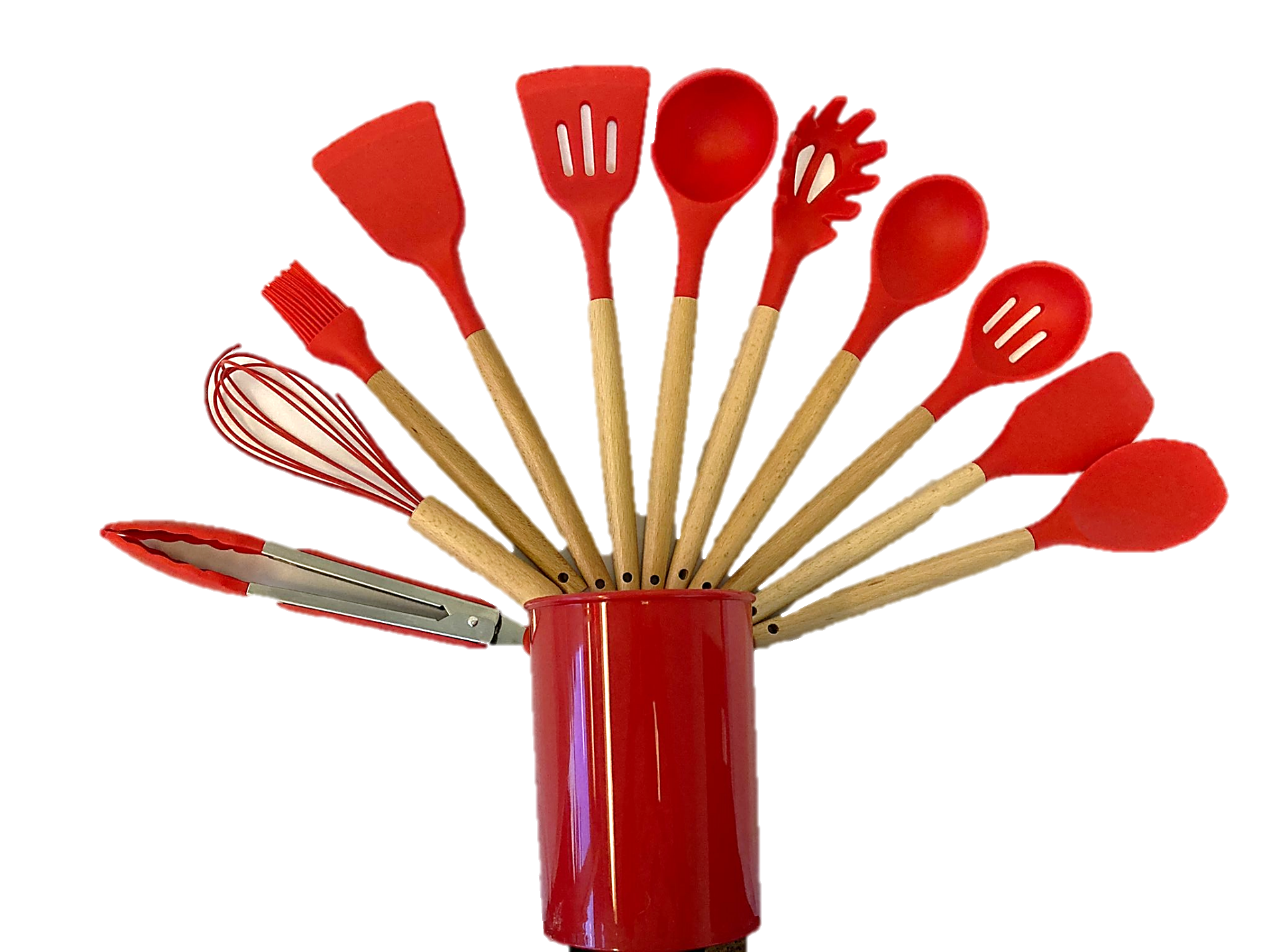 12-Piece Silicone Cooking Utensil Set with Wooden Handles and Holder