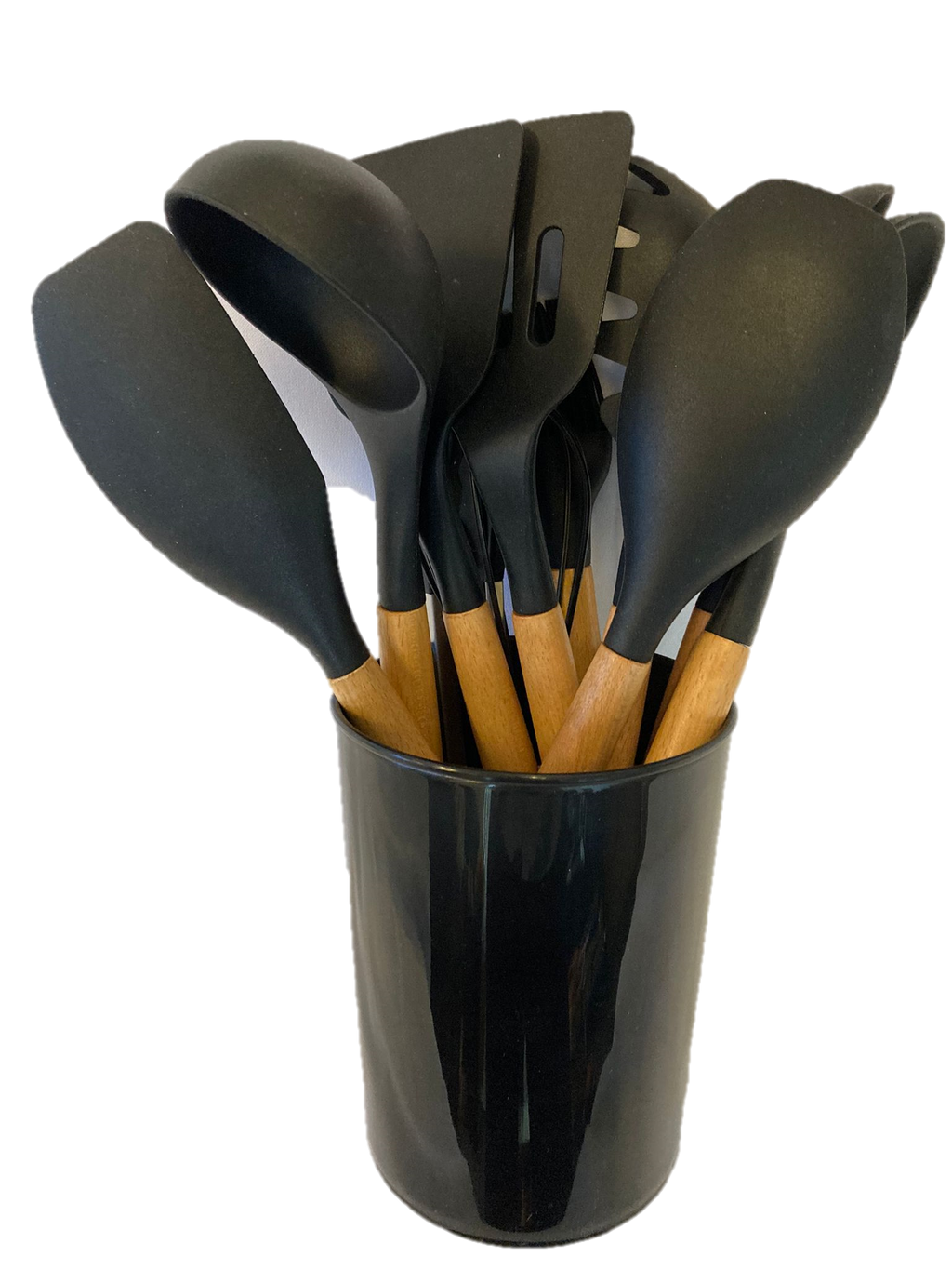 12-Piece Silicone Cooking Utensil Set with Wooden Handles and Holder