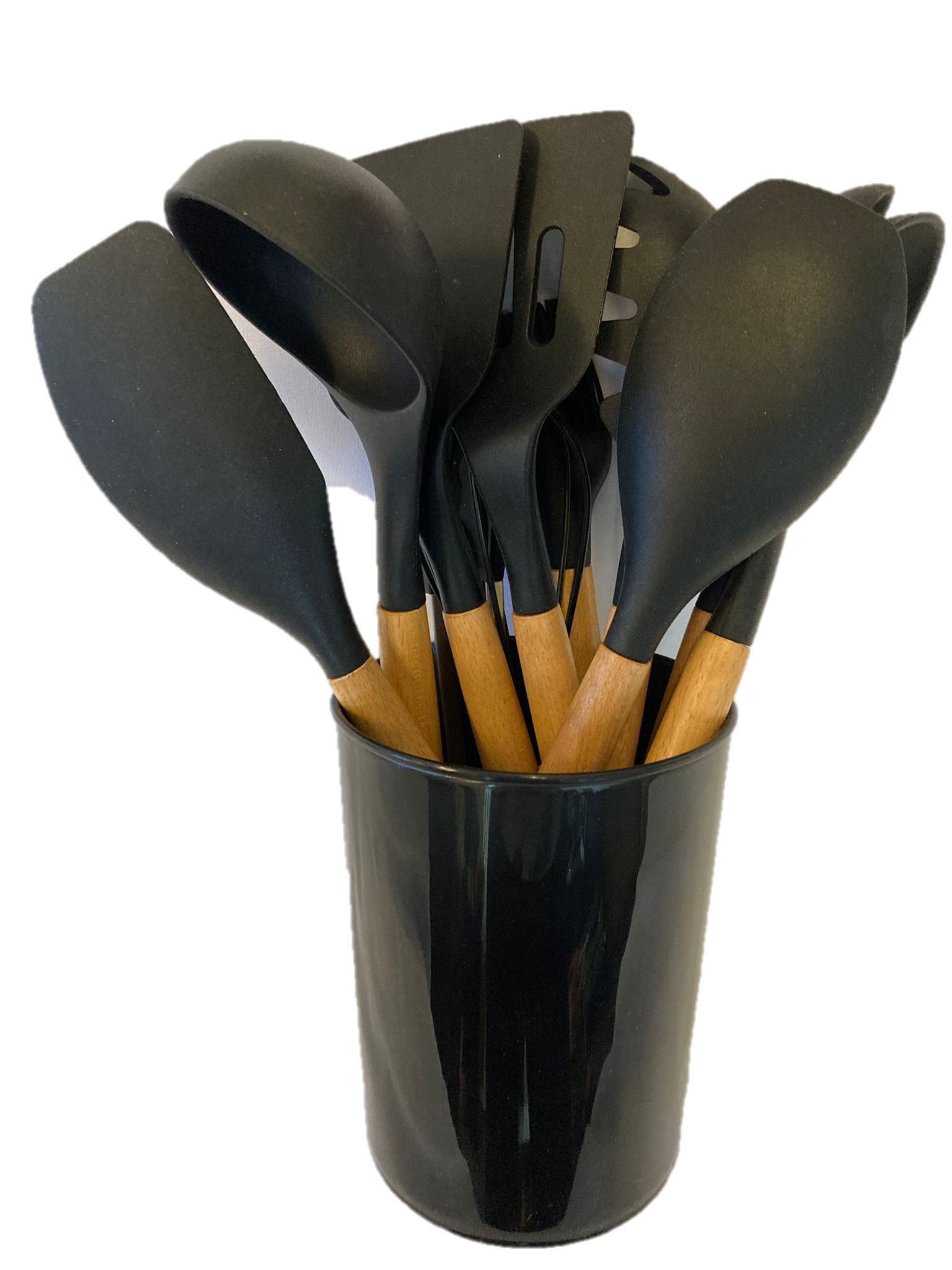 12-Piece Silicone Cooking Utensil Set with Wooden Handles and Holder