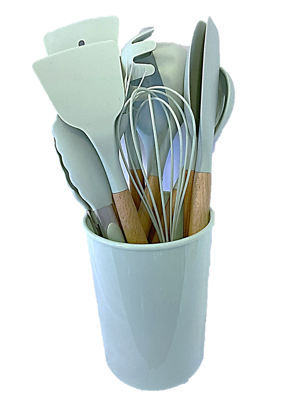 12-Piece Silicone Cooking Utensil Set with Wooden Handles and Holder