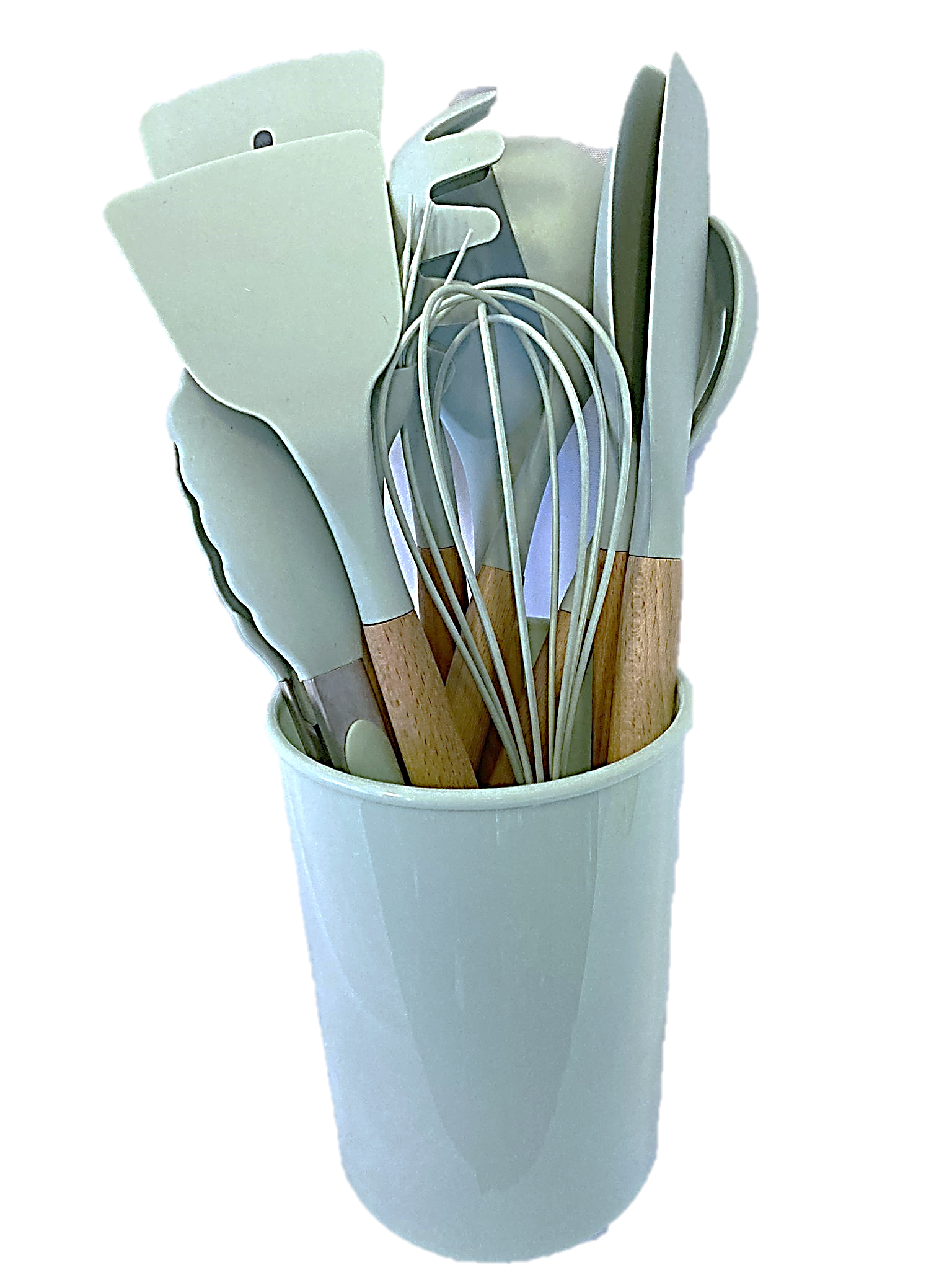 12-Piece Silicone Cooking Utensil Set with Wooden Handles and Holder