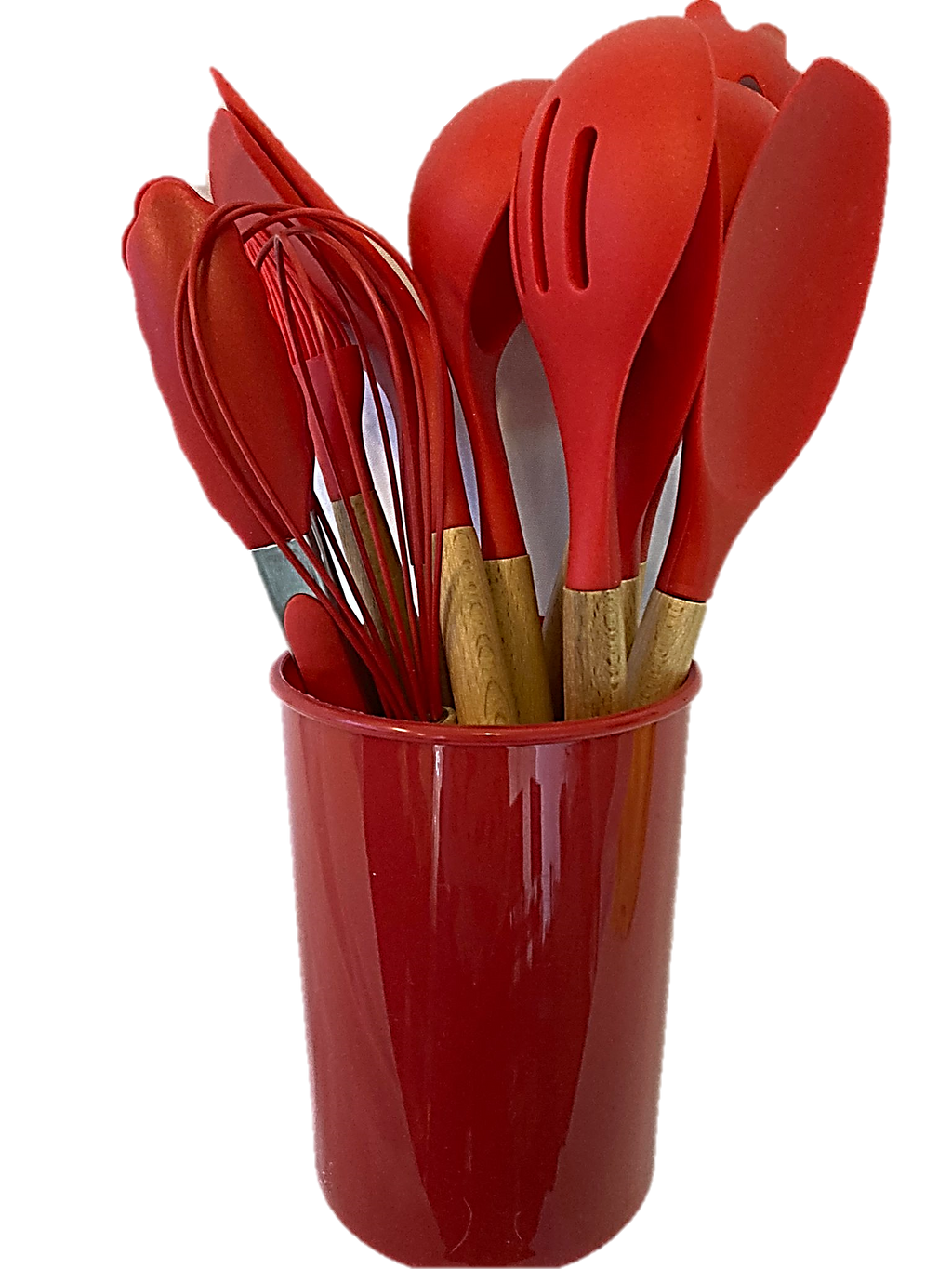 12-Piece Silicone Cooking Utensil Set with Wooden Handles and Holder