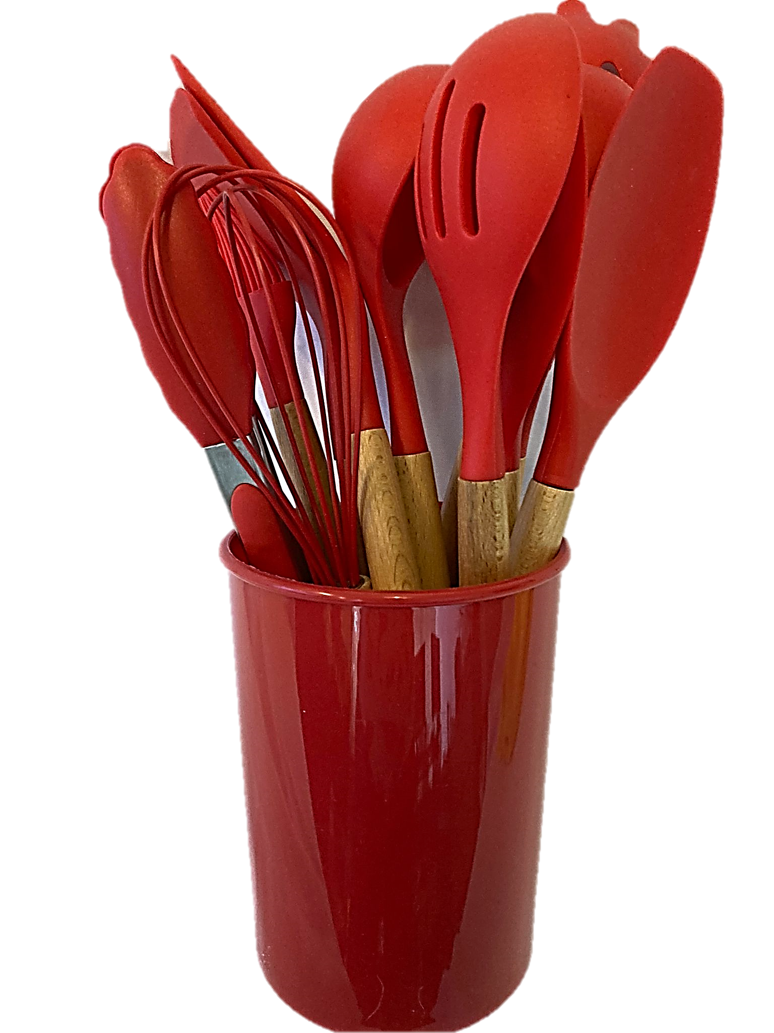 12-Piece Silicone Cooking Utensil Set with Wooden Handles and Holder