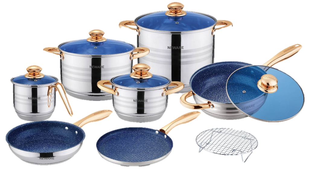 13-Piece Stainless Steel Cookware Set – Blue Marble