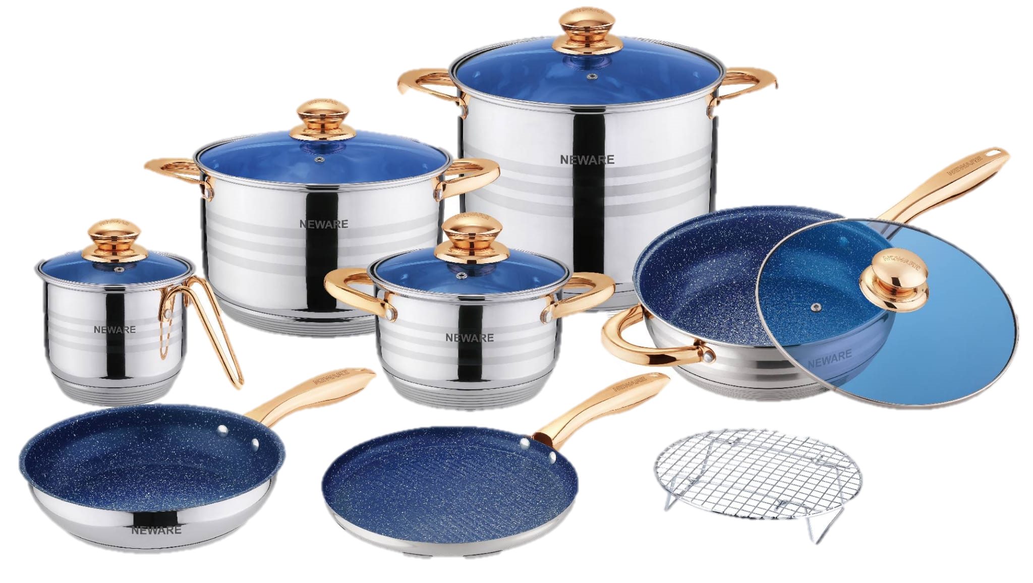 13 Piece Rose Gold Stainless Steel Cookware set/ Batería de Acero Inoxidable de 13 piezas con color oro rosado
