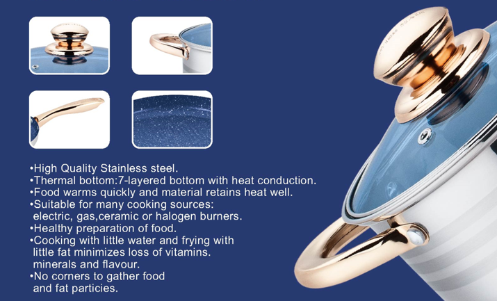 13 Piece Rose Gold Stainless Steel Cookware set/ Batería de Acero Inoxidable de 13 piezas con color oro rosado