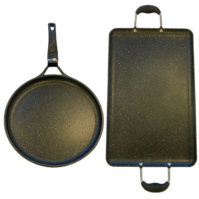 Amexicook Marble LARGE Griddle 2 PACK  (Includes Double & Round Griddles) for ALL types of stoves/ COMALES GRANDES de marmol de doble quemador y redondo APTO para TODO tipo de estufa