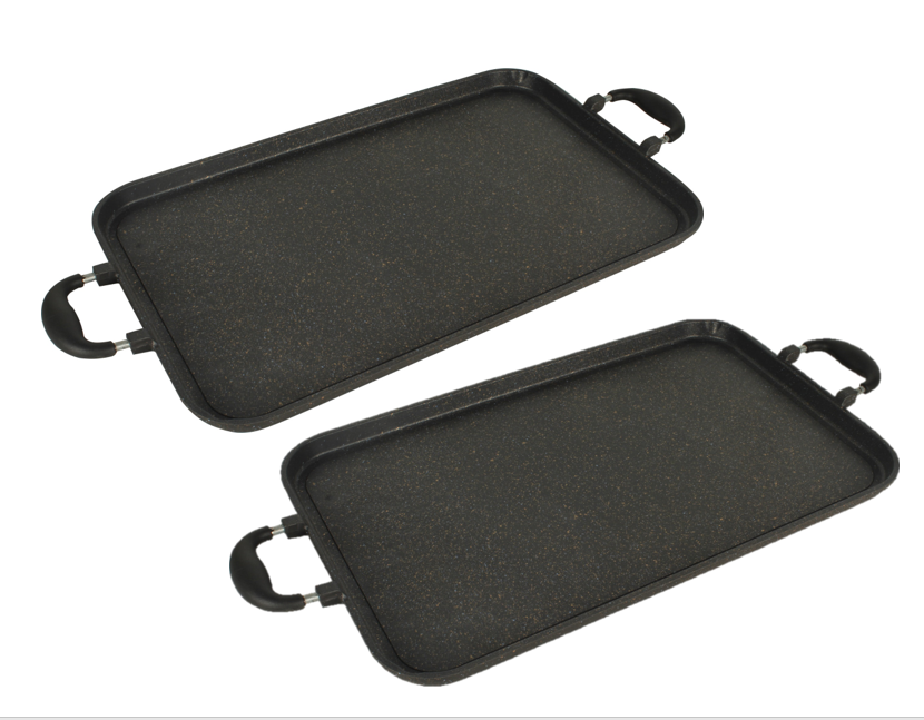 Neware 2-Pack 4190 Nonstick Marble Smooth Griddles – 9-Layer Double-Burner Griddles for Gas Stovetops / Set de 2 Comales Lisos 4190 Antiadherentes de Mármol – 9 Capas para Doble Quemador, Estufas de Gas