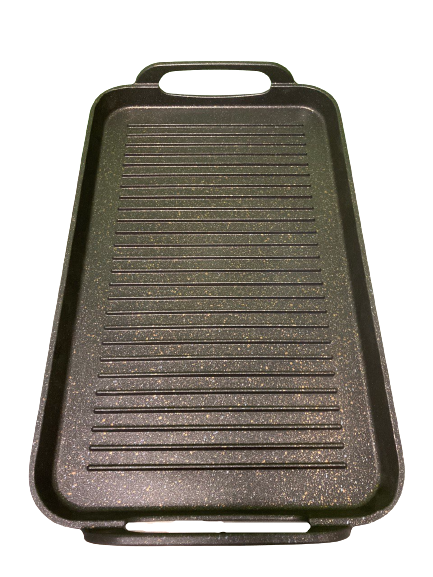 Set of 2 Marble Griddles with Double Burner Grill + Silicone Protectors