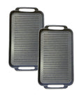 Set of 2 Marble Griddles with Double Burner Grill + Silicone Protectors